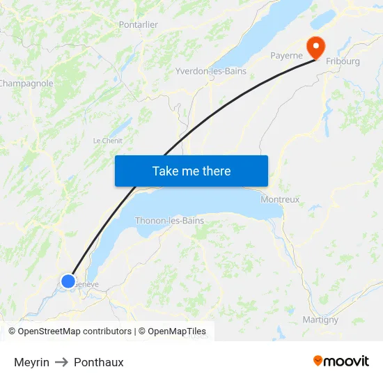 Meyrin to Ponthaux map