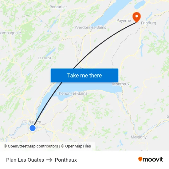 Plan-Les-Ouates to Ponthaux map