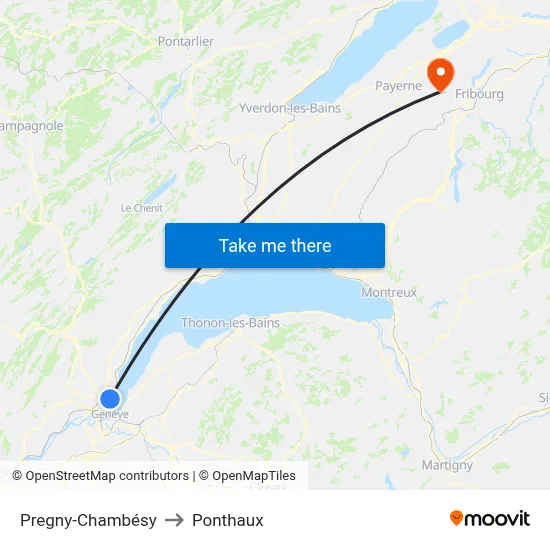 Pregny-Chambésy to Ponthaux map