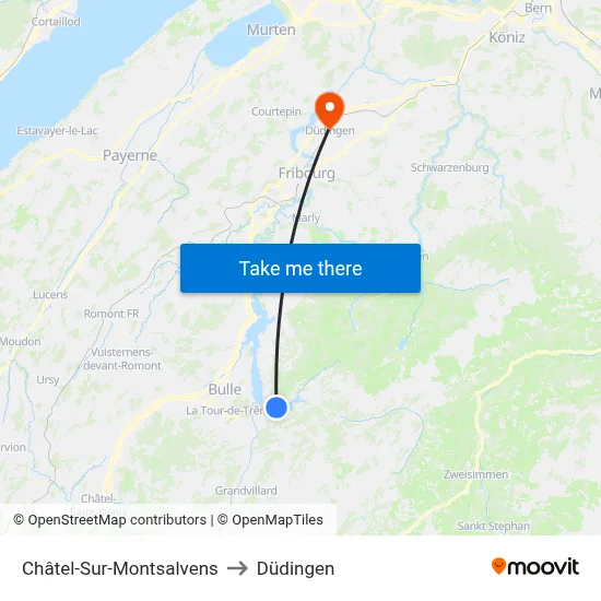 Châtel-Sur-Montsalvens to Düdingen map