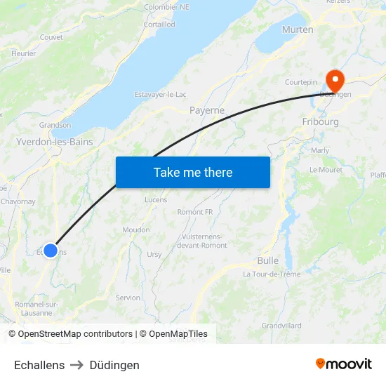 Echallens to Düdingen map