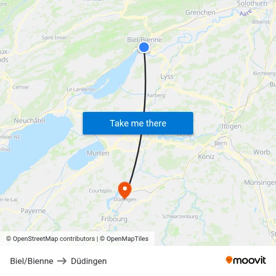 Biel/Bienne to Düdingen map