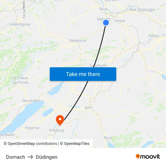 Dornach to Düdingen map