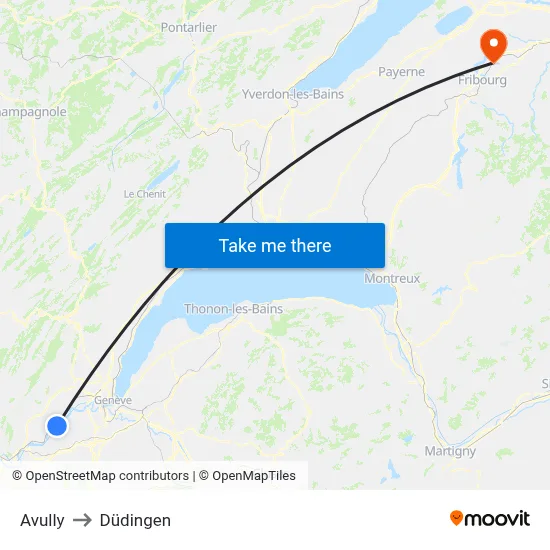 Avully to Düdingen map