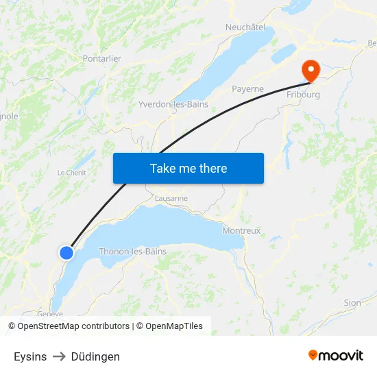Eysins to Düdingen map