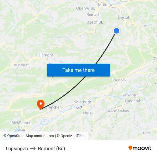 Lupsingen to Romont (Be) map