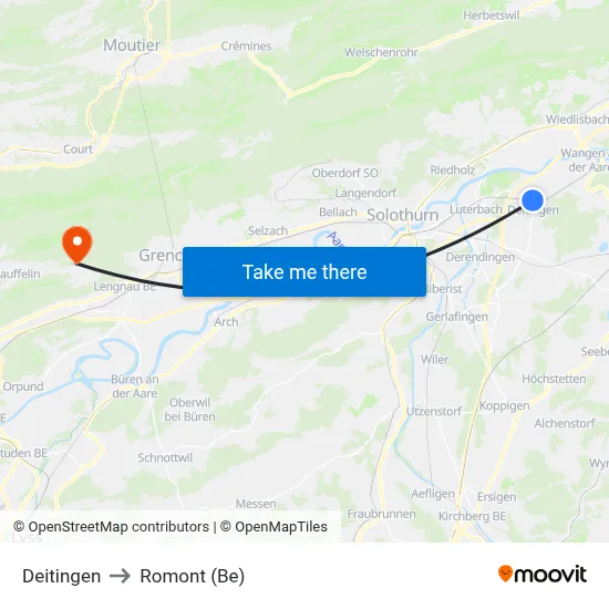 Deitingen to Romont (Be) map