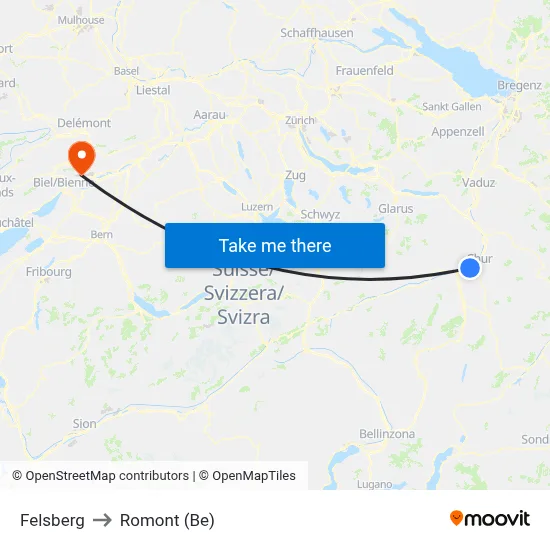Felsberg to Romont (Be) map