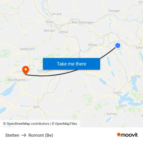 Stetten to Romont (Be) map