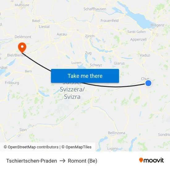 Tschiertschen-Praden to Romont (Be) map