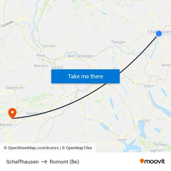 Schaffhausen to Romont (Be) map