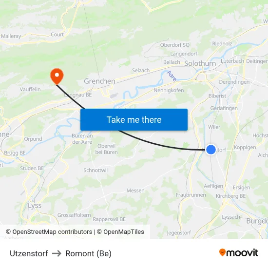 Utzenstorf to Romont (Be) map
