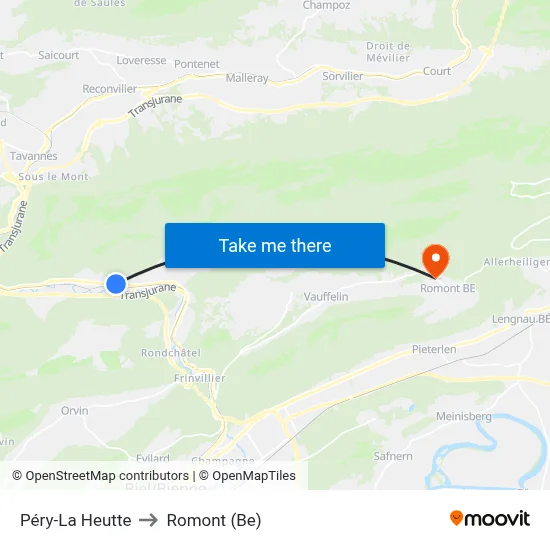 Péry-La Heutte to Romont (Be) map