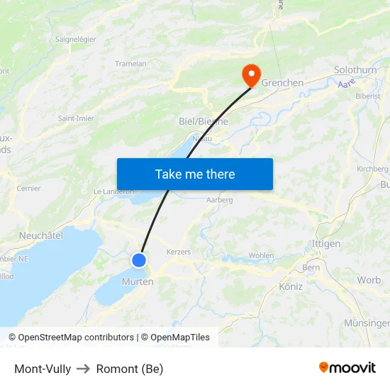 Mont-Vully to Romont (Be) map