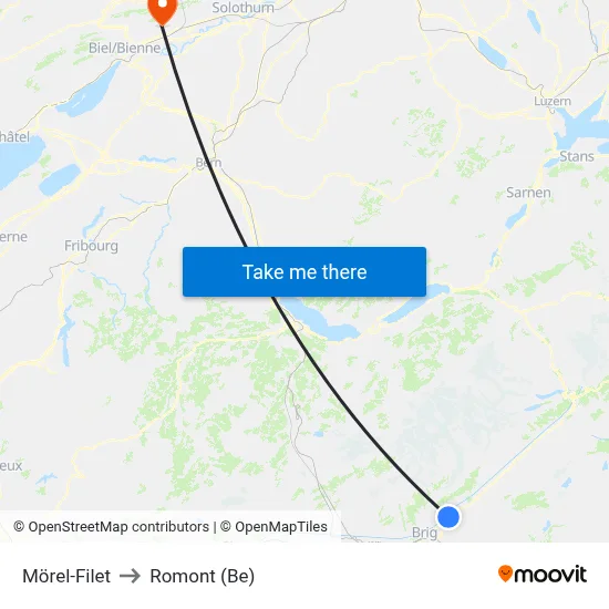 Mörel-Filet to Romont (Be) map