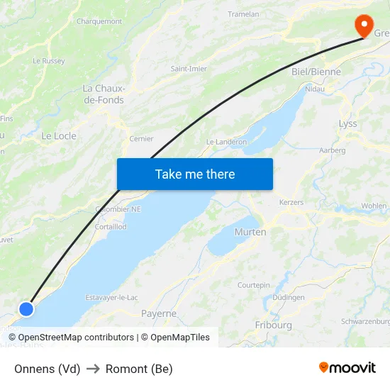 Onnens (Vd) to Romont (Be) map