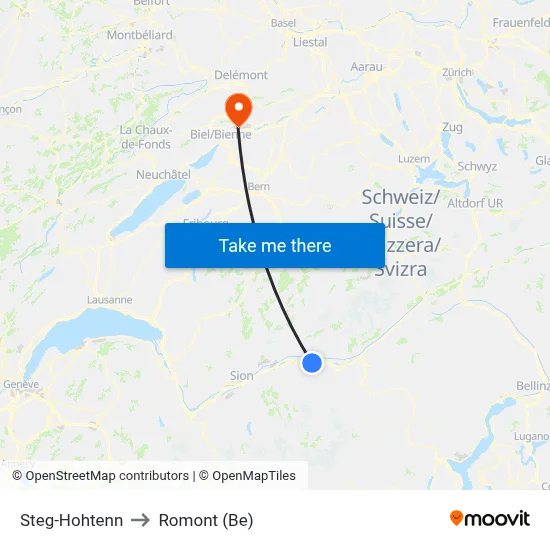 Steg-Hohtenn to Romont (Be) map