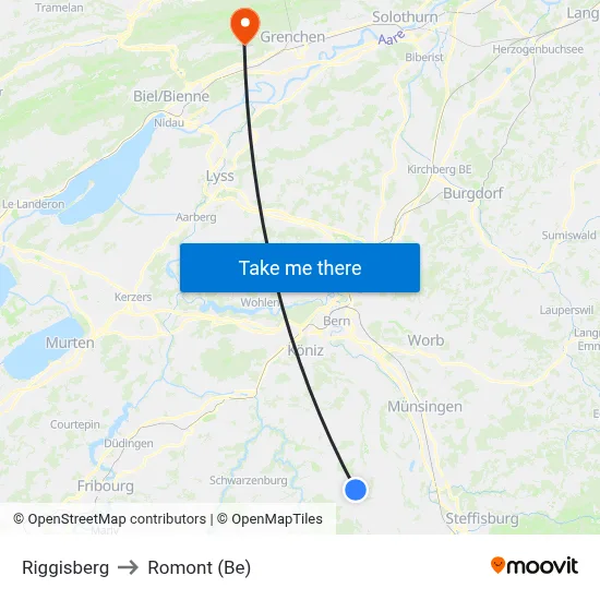 Riggisberg to Romont (Be) map