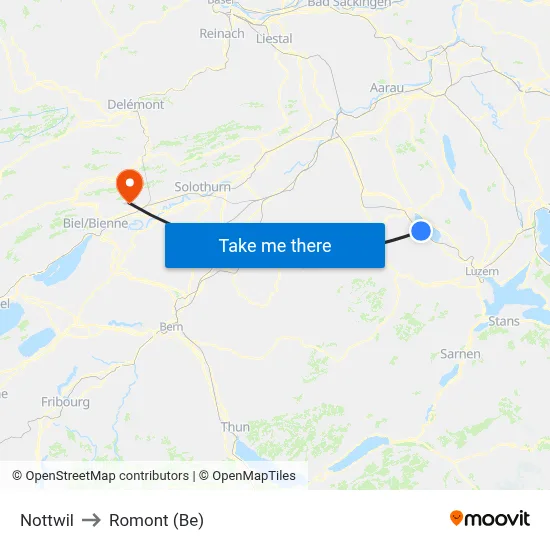 Nottwil to Romont (Be) map