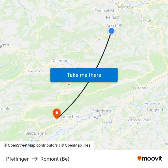 Pfeffingen to Romont (Be) map