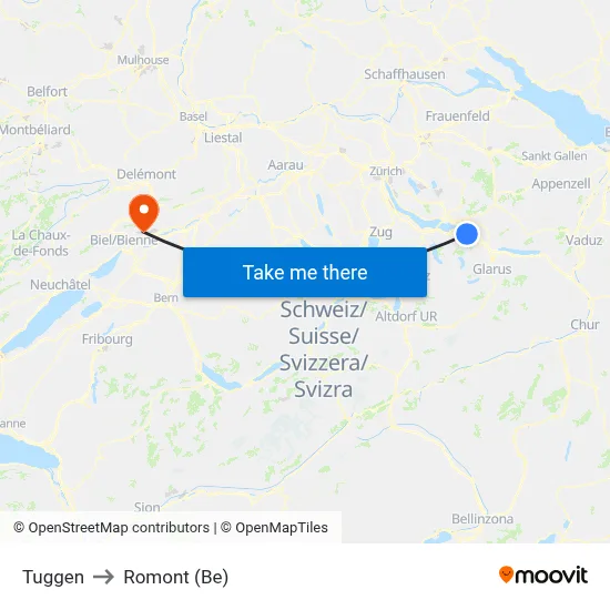 Tuggen to Romont (Be) map