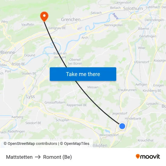 Mattstetten to Romont (Be) map