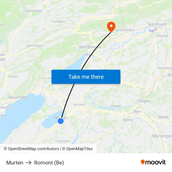 Murten to Romont (Be) map