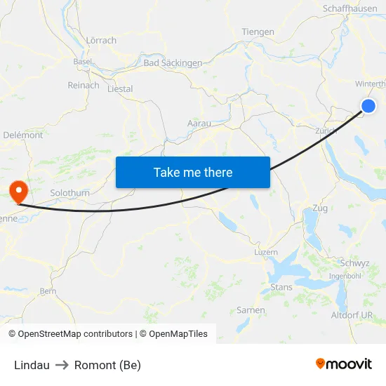 Lindau to Romont (Be) map