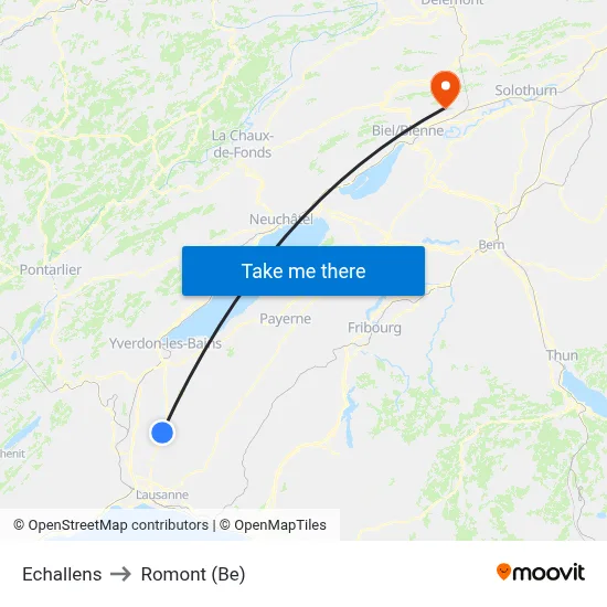 Echallens to Romont (Be) map
