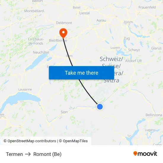 Termen to Romont (Be) map