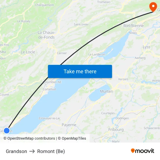 Grandson to Romont (Be) map