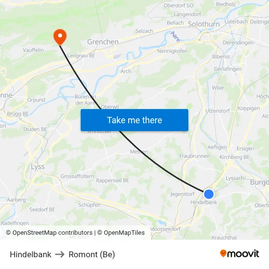 Hindelbank to Romont (Be) map