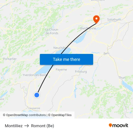 Montilliez to Romont (Be) map