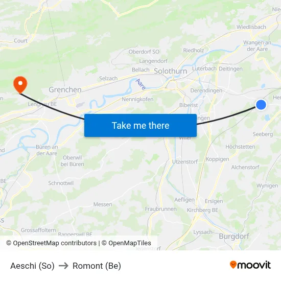 Aeschi (So) to Romont (Be) map