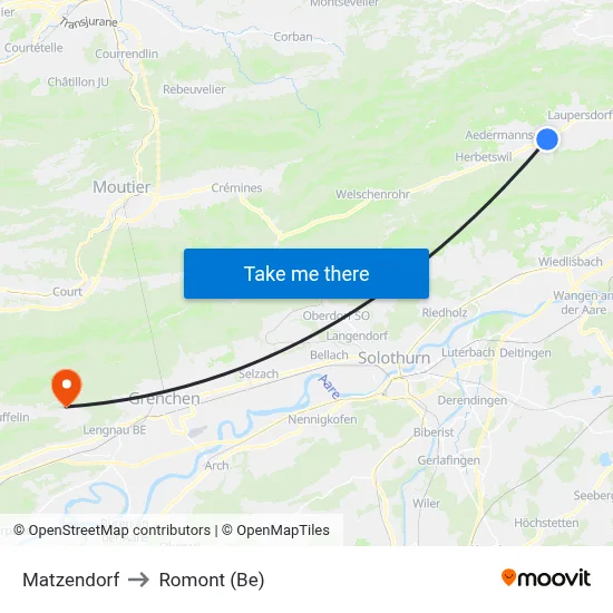 Matzendorf to Romont (Be) map