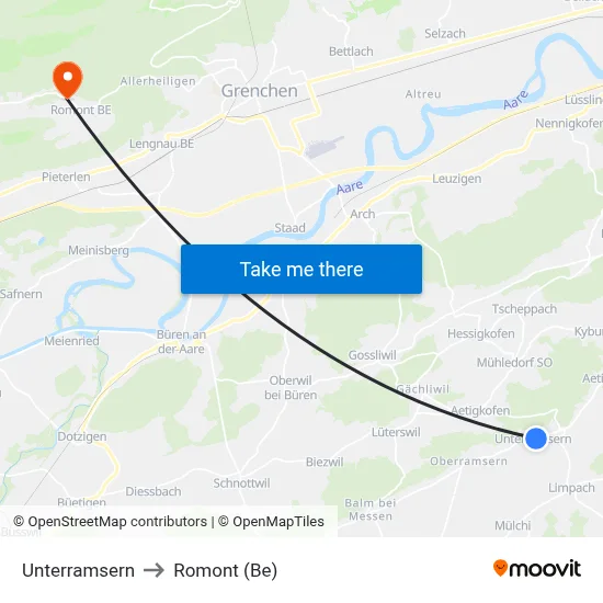 Unterramsern to Romont (Be) map