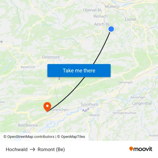 Hochwald to Romont (Be) map