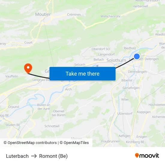 Luterbach to Romont (Be) map