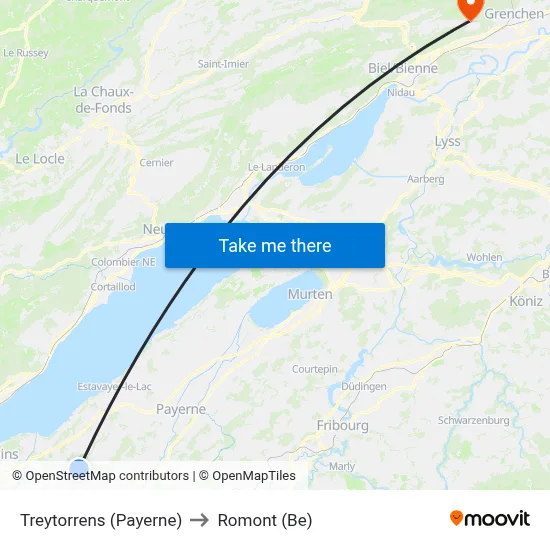 Treytorrens (Payerne) to Romont (Be) map