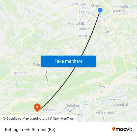 Bettingen to Romont (Be) map