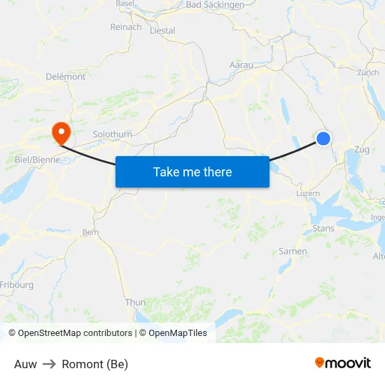 Auw to Romont (Be) map