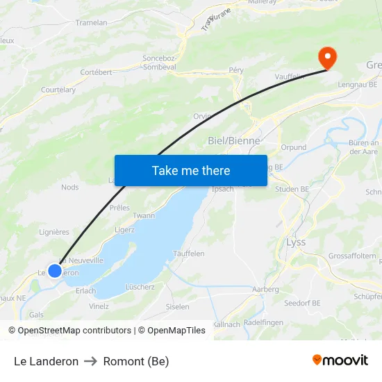 Le Landeron to Romont (Be) map