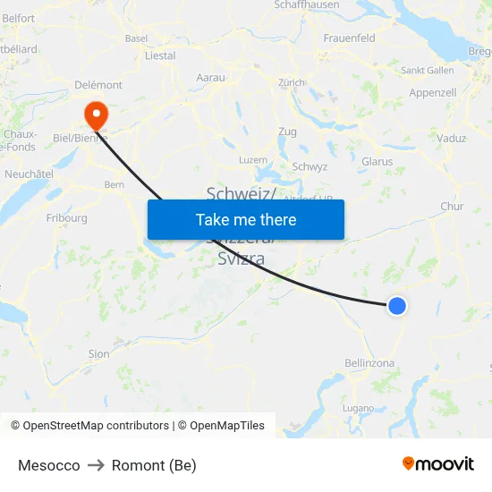 Mesocco to Romont (Be) map