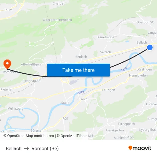 Bellach to Romont (Be) map
