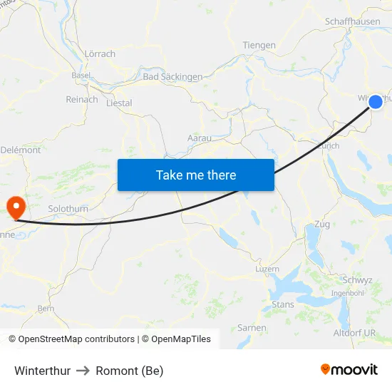 Winterthur to Romont (Be) map