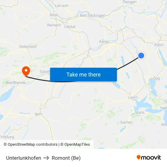 Unterlunkhofen to Romont (Be) map