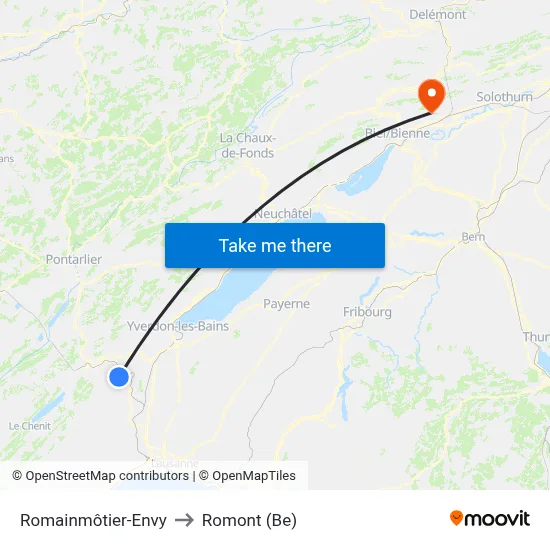 Romainmôtier-Envy to Romont (Be) map