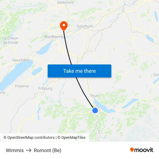 Wimmis to Romont (Be) map