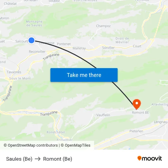 Saules (Be) to Romont (Be) map