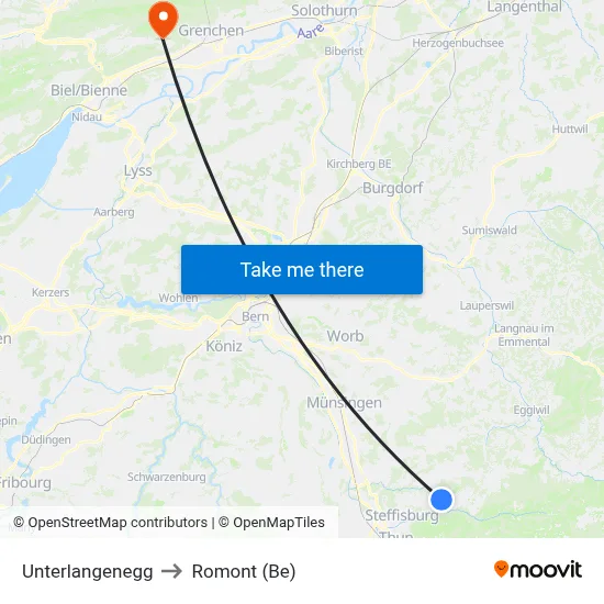 Unterlangenegg to Romont (Be) map